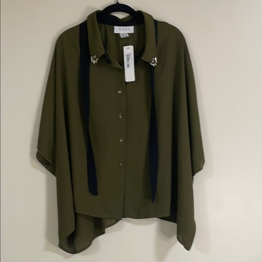 Elvi Olive Button Down Shirt with Black Details